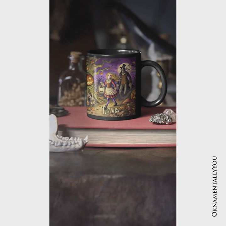 Spooky Parable Alice’s Adventure in Wonderland Personalized Mug, Halloween Ceramic Gift with Custom Name