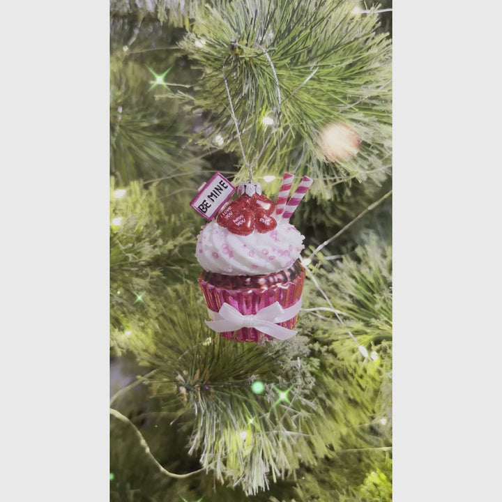(Pre-Order) Romantic Cupcake Glass Ornament, Romantic Keepsake Christmas Decor