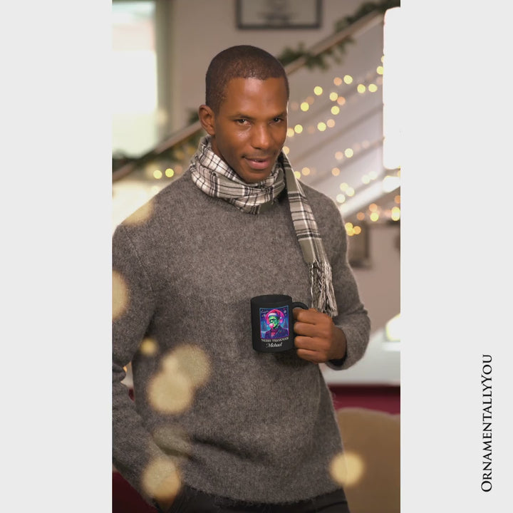 Frankenstein Christmas Vaporwave Personalized Mug, Retro Neon Holiday Gift with Custom Name