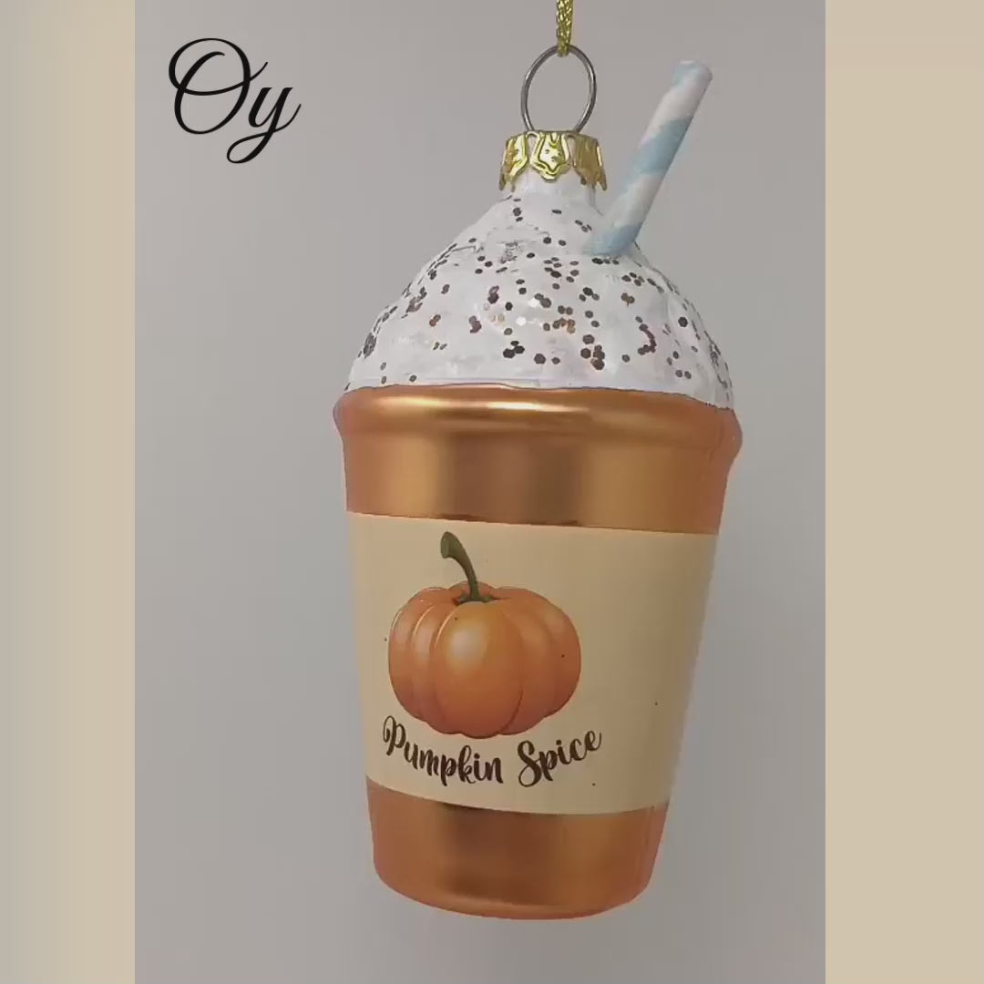 Fall Inspired Pumpkin Spice Latte Glass Christmas Ornament, Coffee Lover's Delight