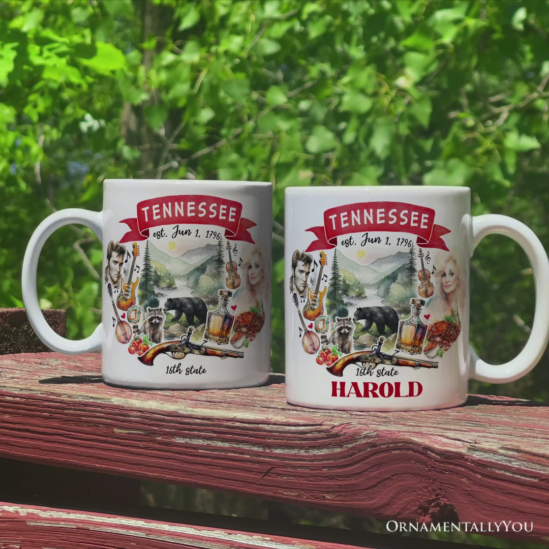 Artistic Tennessee State Themes and Landmarks Personalized Mug With Custom Name