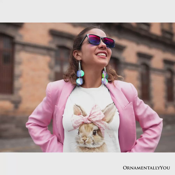 Easter Bunny Coquette Pink Bow T-Shirt, Cute Watercolor Spring Tee