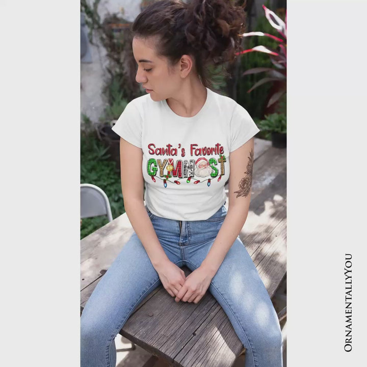 Santa’s Favorite Gymnast Plaid Christmas T-Shirt, Sports Team Holiday Tee