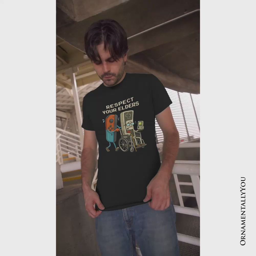 Respect Your Elders Gaming Controller T-Shirt, Old School Gamer Humor Tee