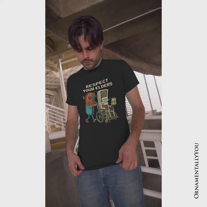 Respect Your Elders Gaming Controller T-Shirt, Old School Gamer Humor Tee