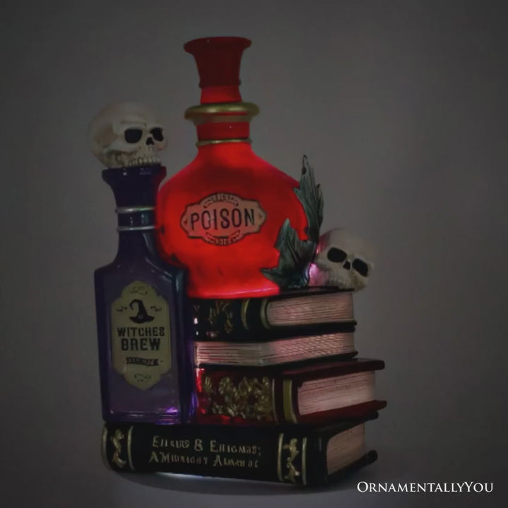 Sorcerer’s Syrups Spooky Lighted Figurine, 8" Potions Poisons and Books Halloween Statue