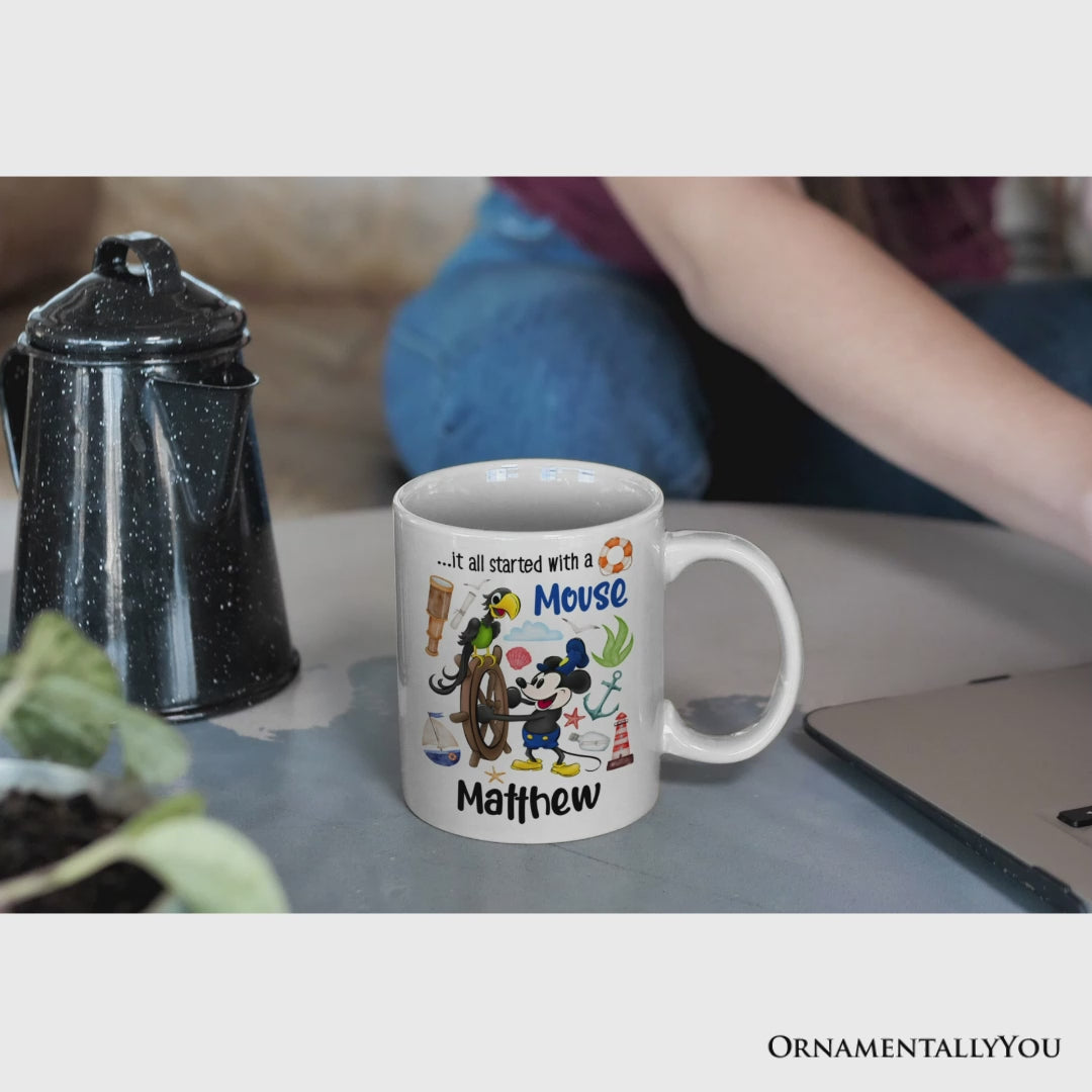 Artistic It All Started With a Mouse Personalized Mug, Steamboat Willie Gift