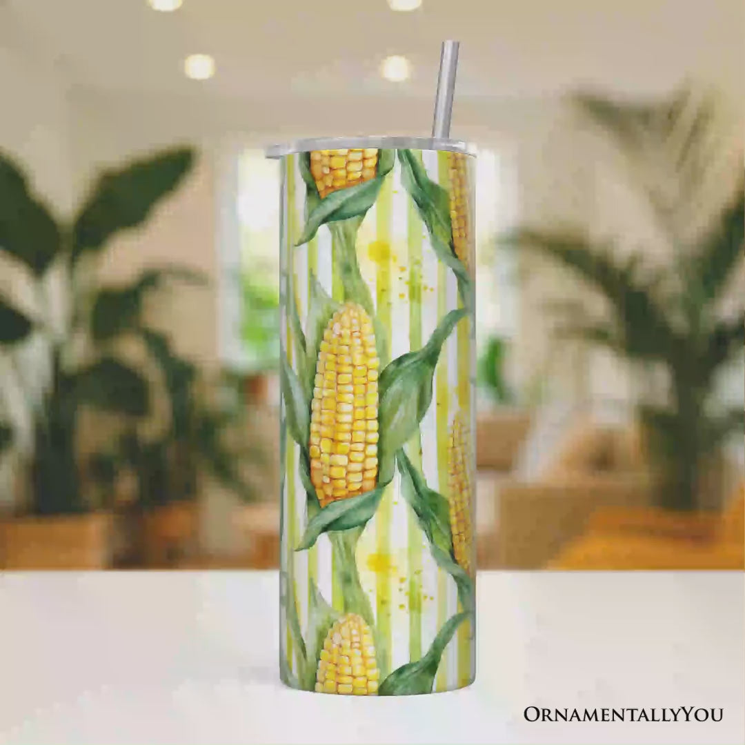 Farm Fresh Corn Pattern 20oz Personalized Tumbler With Lid and Stainless Steel Straw, Rustic Country Harvest Gift Cup