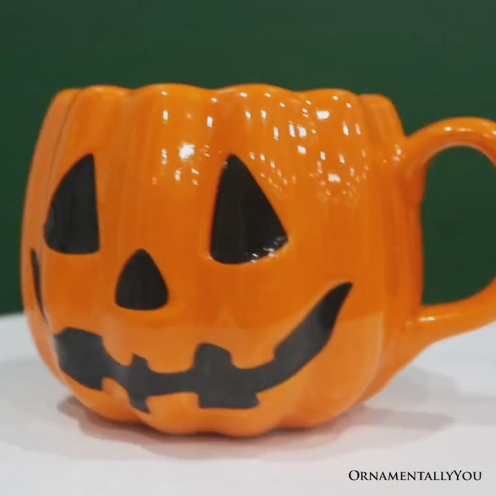 Classic Jack O' Lantern Ceramic 4" Pumpkin Mug, Halloween Drinkware and Spooky Fall Decor