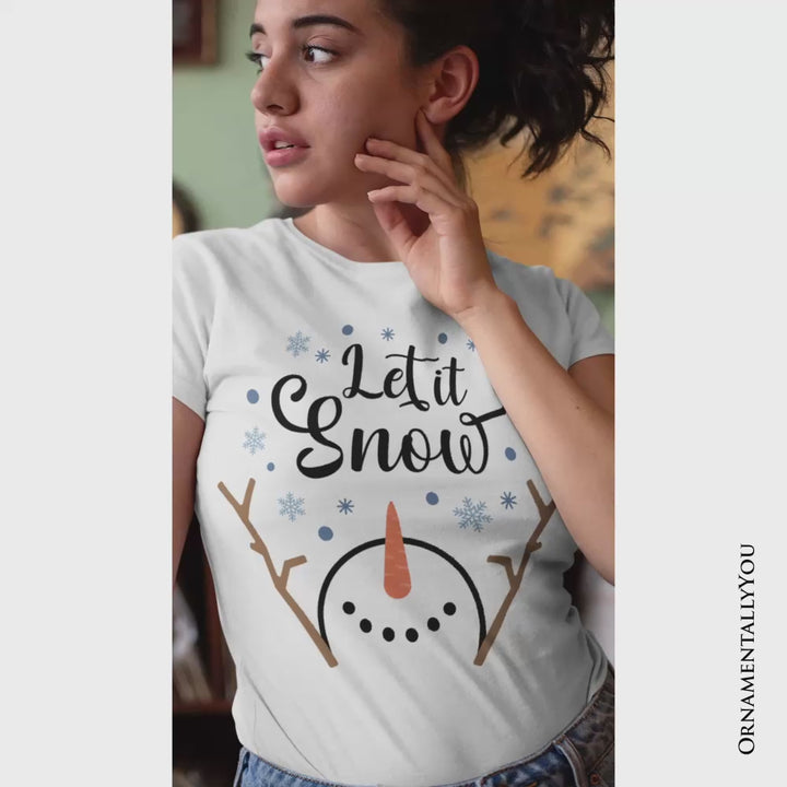 Let It Snow Snowman T‑Shirt, Snowflakes Minimalist Tee for Winter Holiday Season