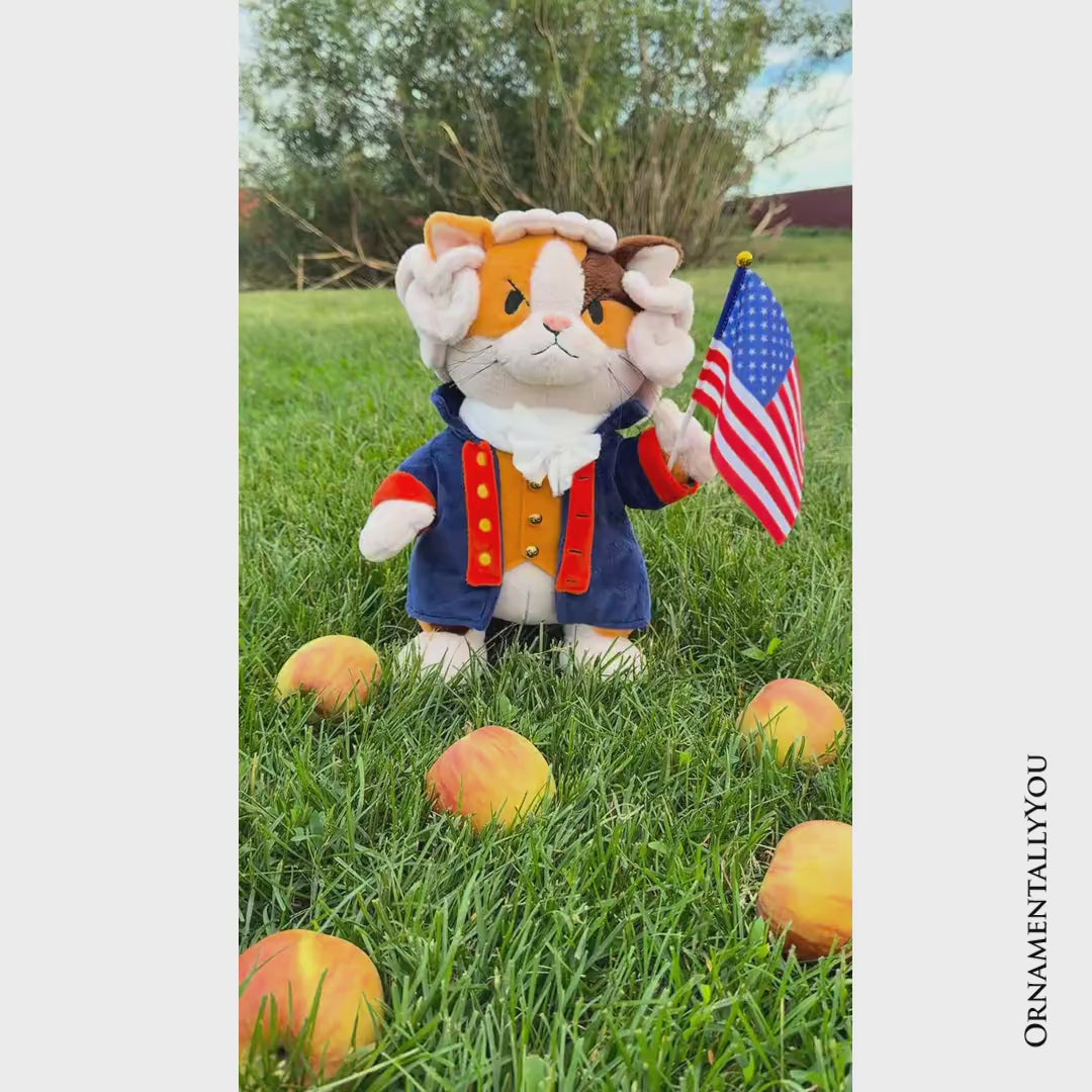 George Washington Cat Stuffed Animal, Funny 4th of July Plush Gift