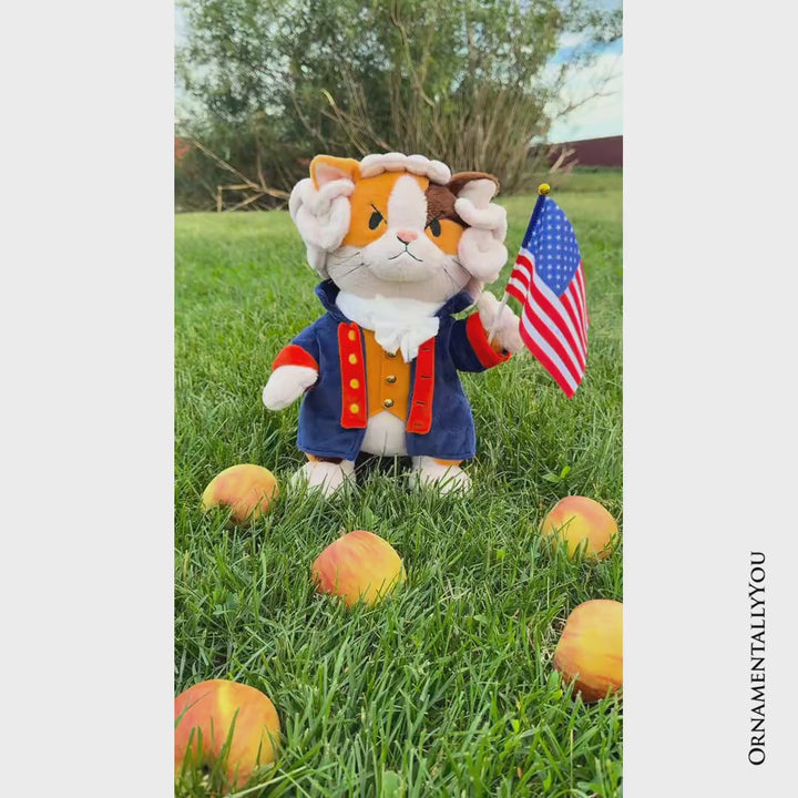 George Washington Cat Stuffed Animal, Funny 4th of July Plush Gift