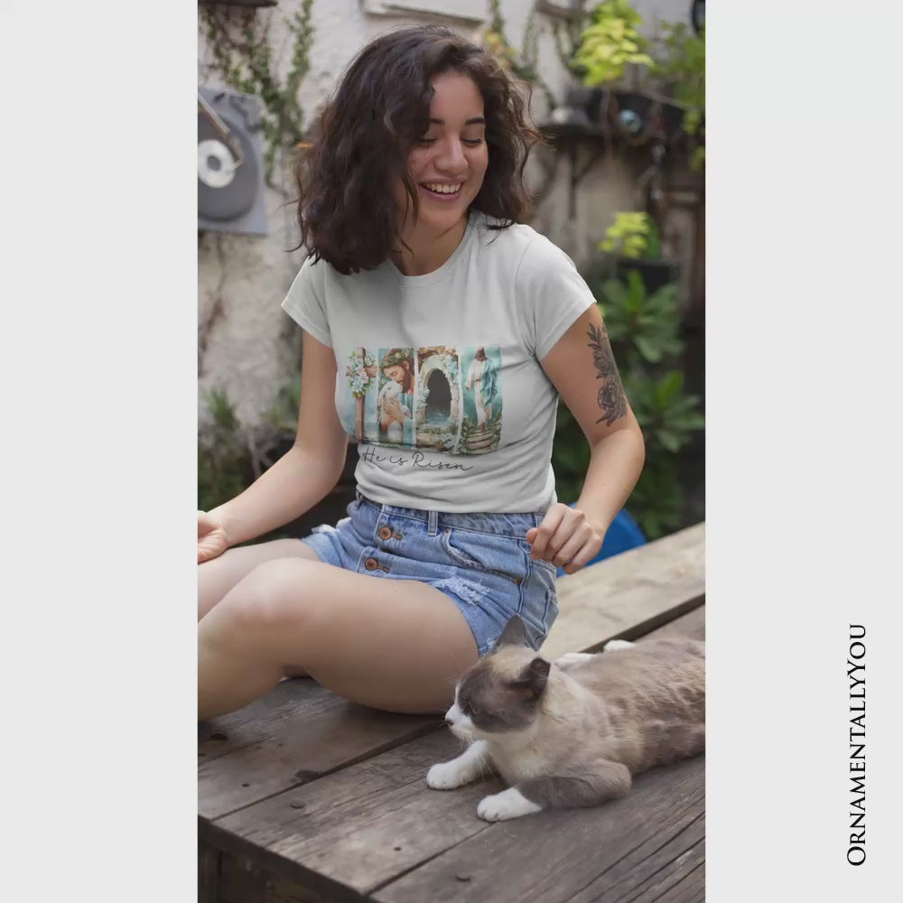He Is Risen Christian Brushstroke T-Shirt, Festive Easter Tee