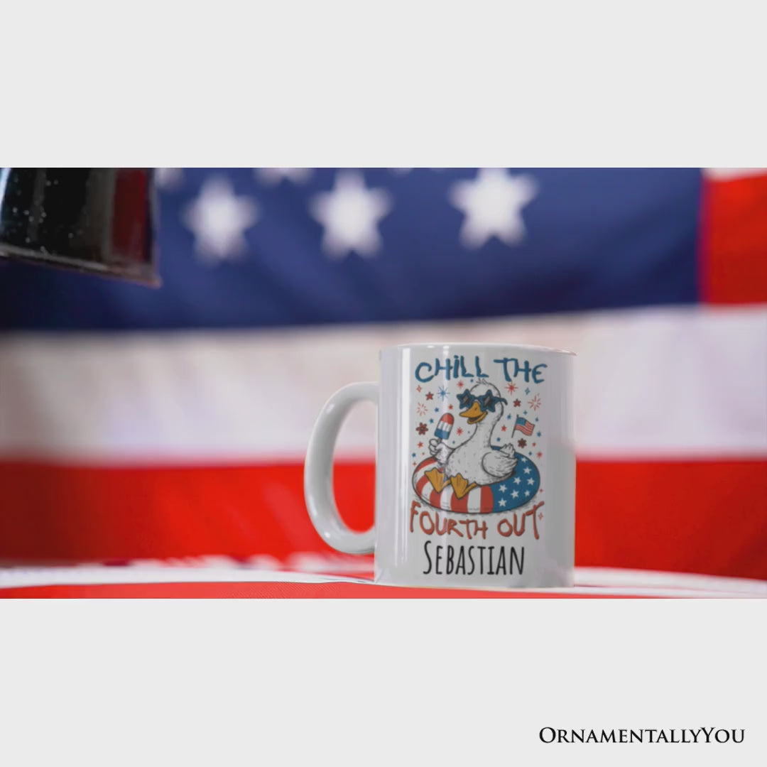 Chill The Fourth Out Goose Personalized Mug, Funny Patriotic 4th of July Gift with Custom Name