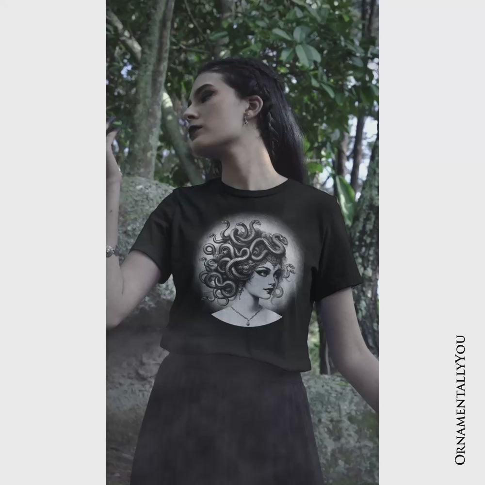 Medusa Spooky Portrait T-Shirt, Horror Villain Theme Halloween Tee
