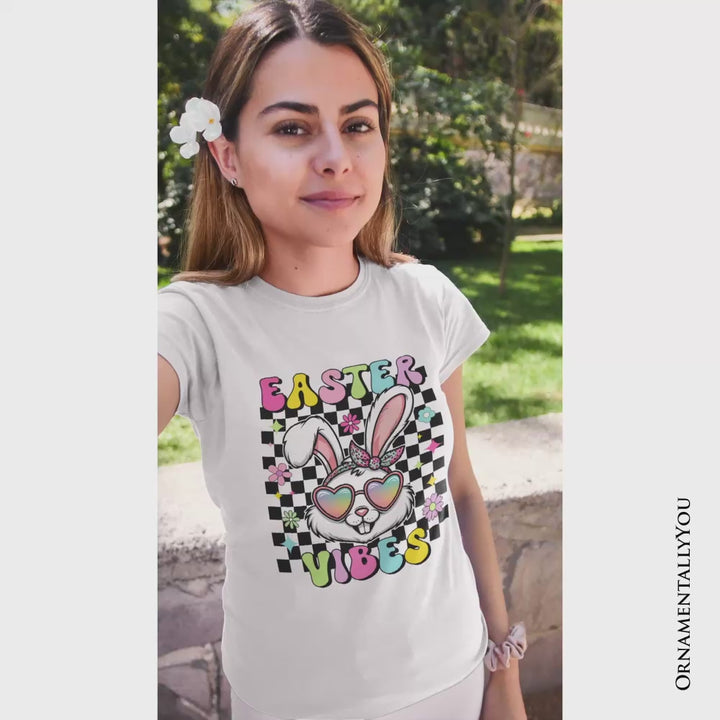 Retro Easter Bunny Sunglasses T-Shirt, Groovy Checkered Tee