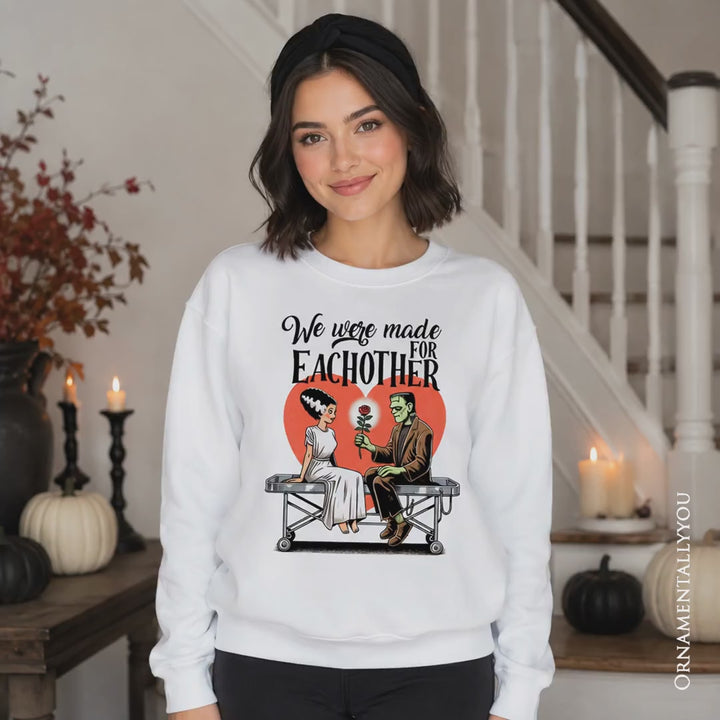 Romantic Frankenstein and Bride Sweatshirt, We Were Made for Each Other Sweater for Spooky Couples