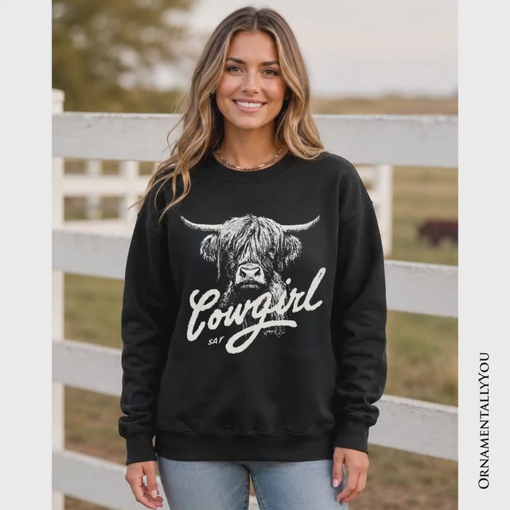 Highland Cow Vintage Cowgirl Sweatshirt, Western Country Sweater For Women