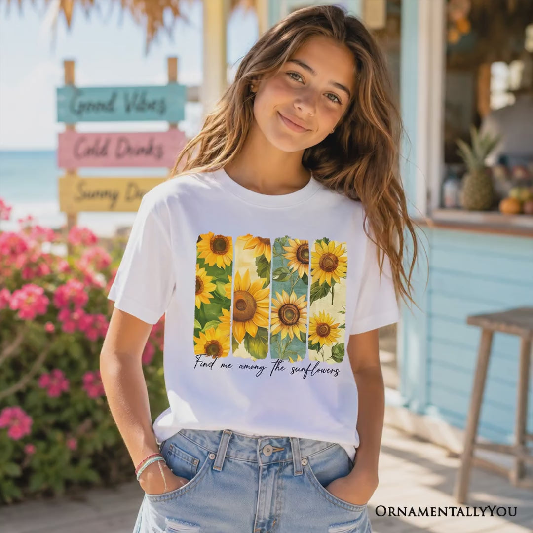 Find Me Among the Sunflowers Kids T-Shirt, Floral Tee for Youth Girls