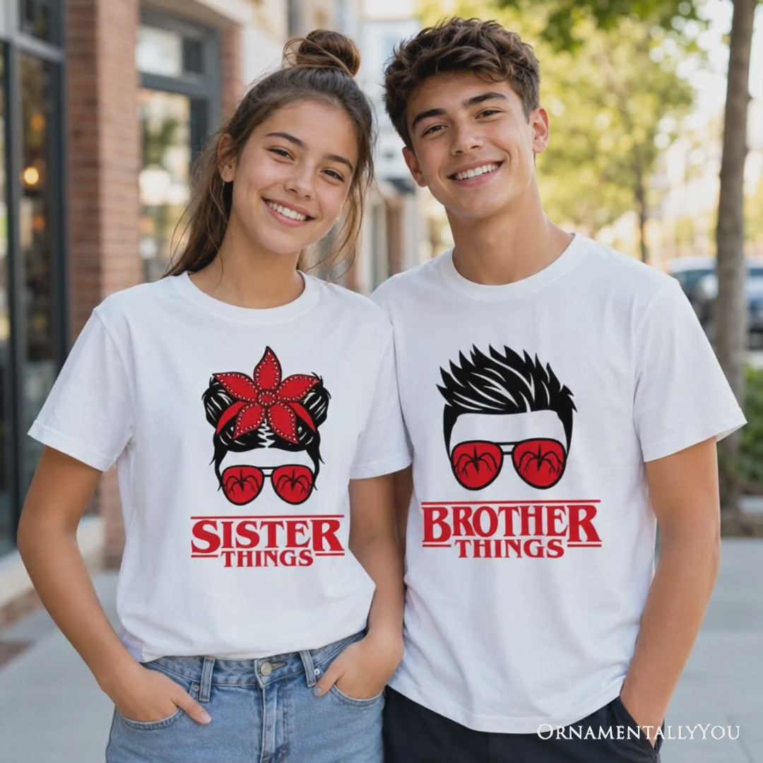 Kids Brother Things Retro T-Shirt, Red Glasses Family Matching Youth Tee