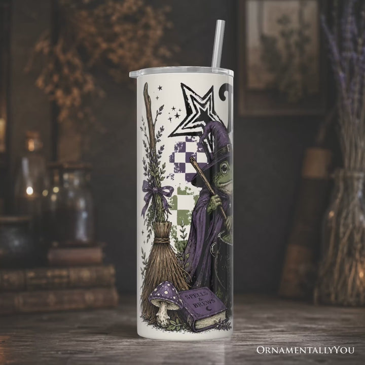 Tad Bit Wicked Frog Witch 20oz Personalized Tumbler With Lid and Stainless Steel Straw, Spooky Halloween Cauldron Gift Cup