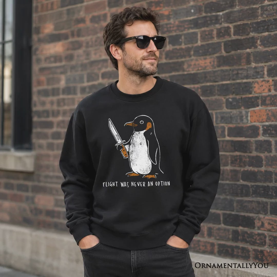 Flight Was Never an Option Penguin Sweatshirt, Funny Dark Humor Knife Sweater