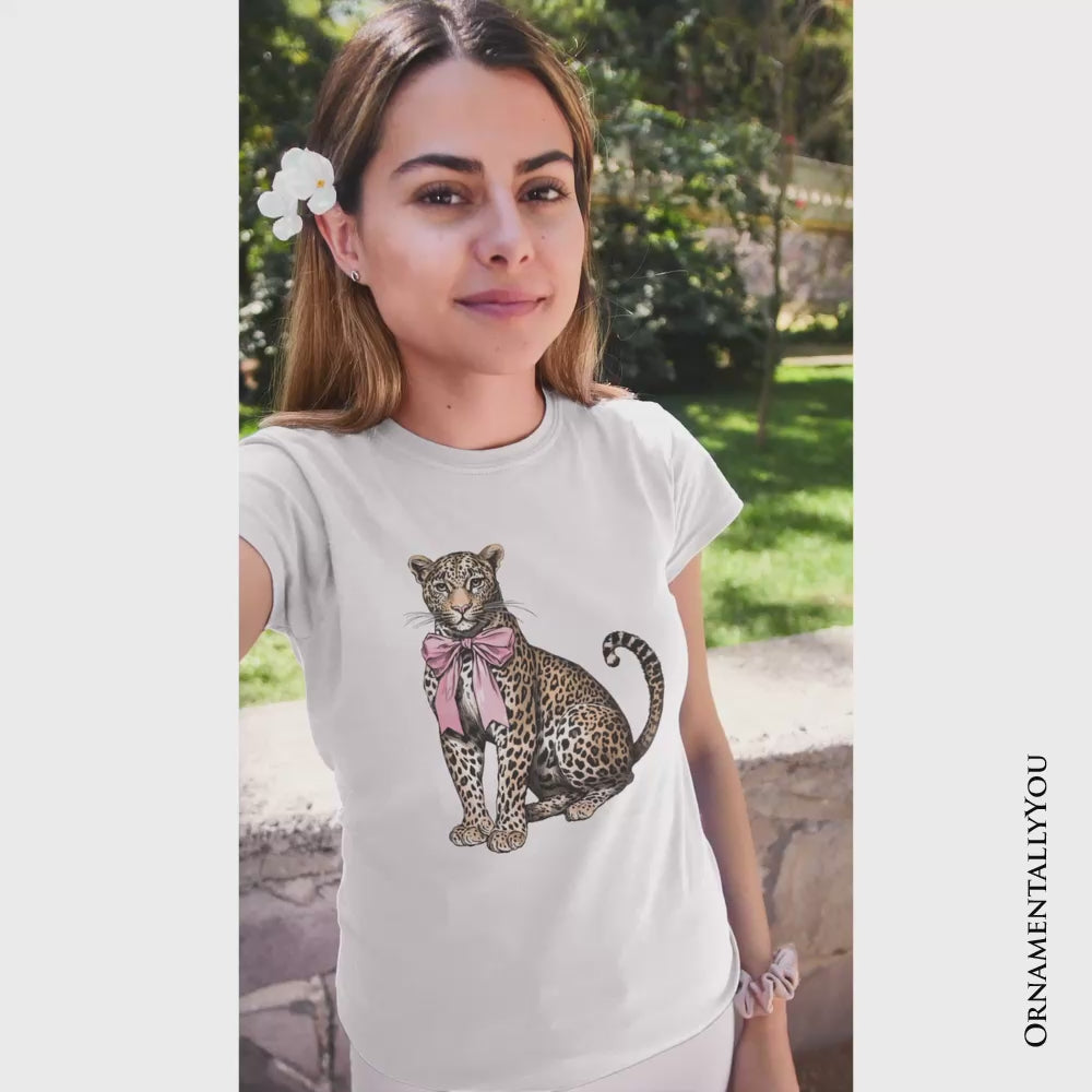 Leopard With Coquette Bow T-Shirt, Animal Trendy Preppy Tee