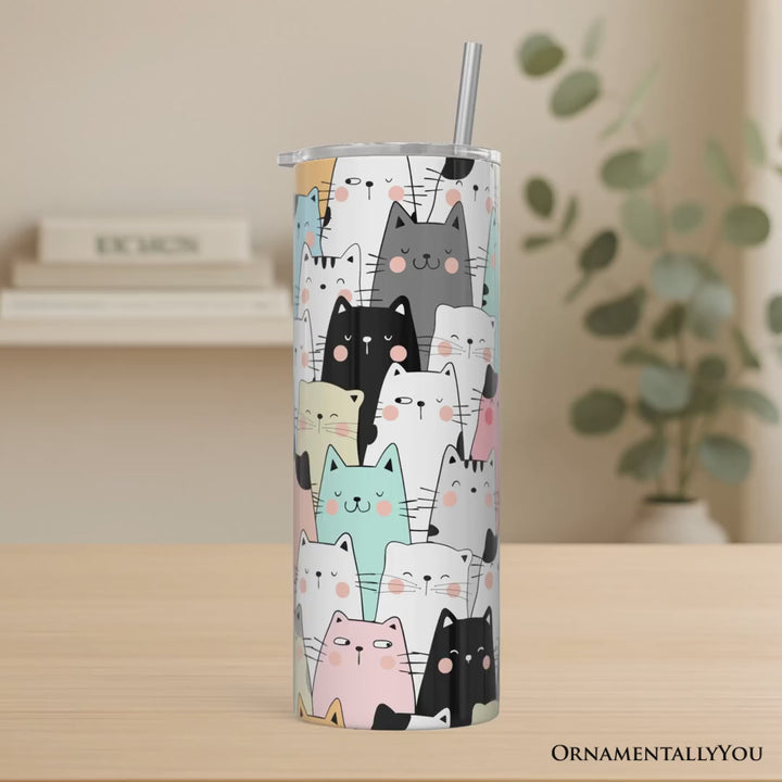 Cute Cats 20oz Personalized Tumbler With Lid and Stainless Steel Straw, Cozy Cat Owner Travel Mug Gift