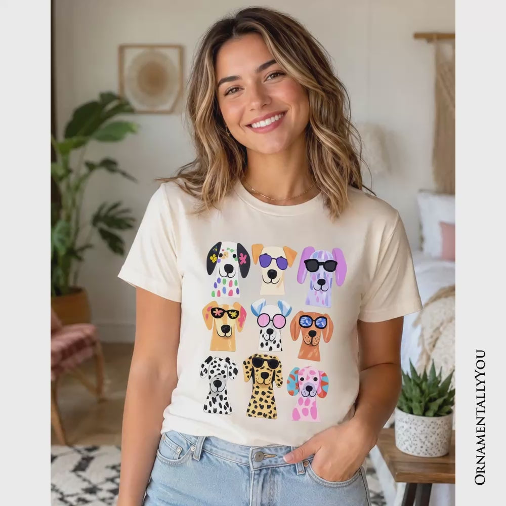 Colorful Dogs T-Shirt, Animals Breeds Summer Tee