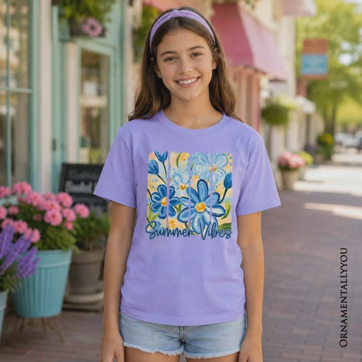 Kids Summer Vibes Brushstroke Flowers T-Shirt, Youth Aesthetic Tee