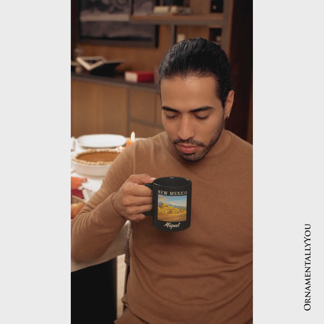 Artistic New Mexico State Taos Pueblo Personalized Mug, Native American Heritage Gift and Southwestern Cultural Souvenir with Custom Name