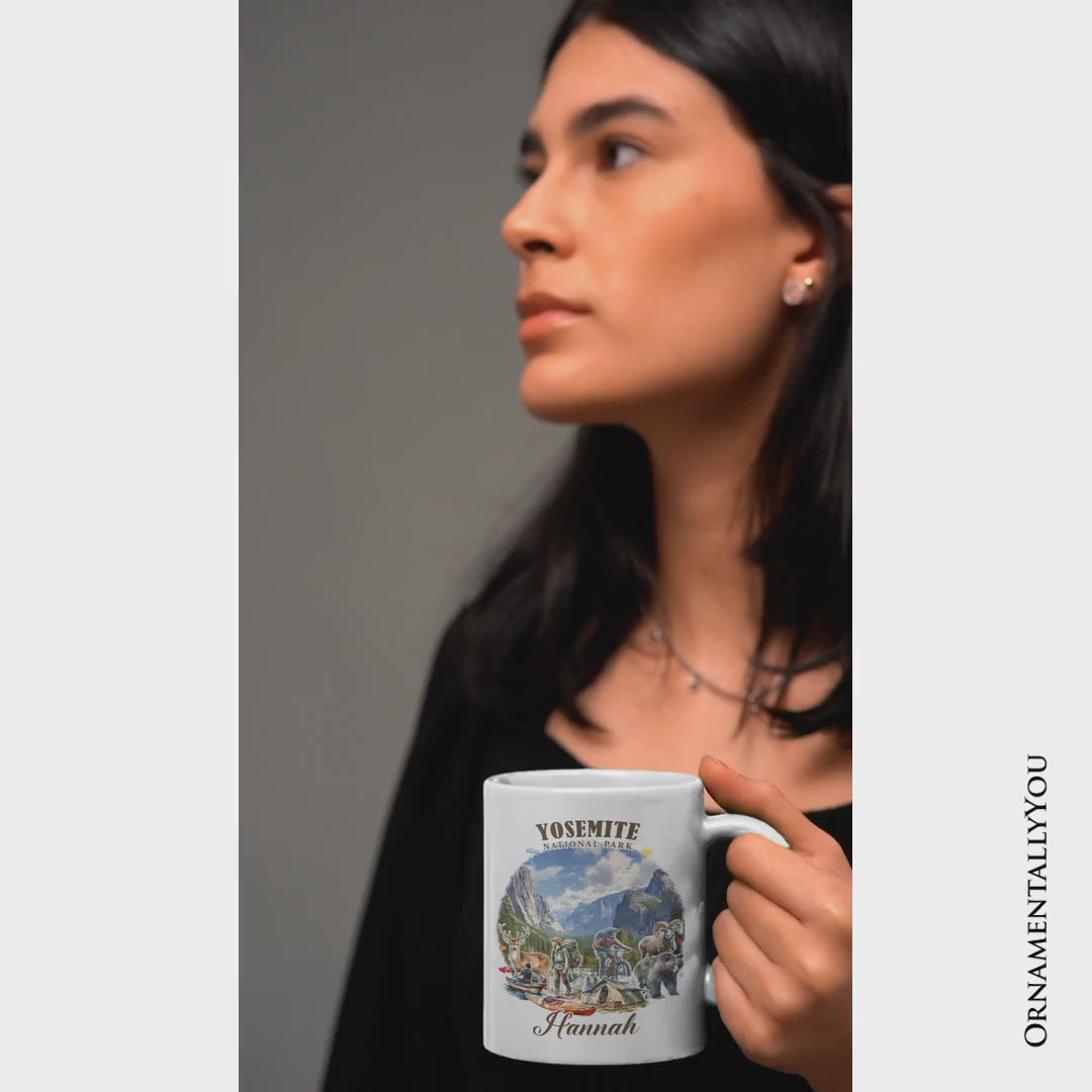 Artistic Yosemite National Park Personalized Mug, California Hikers Travel Gift and Souvenir with Custom Name