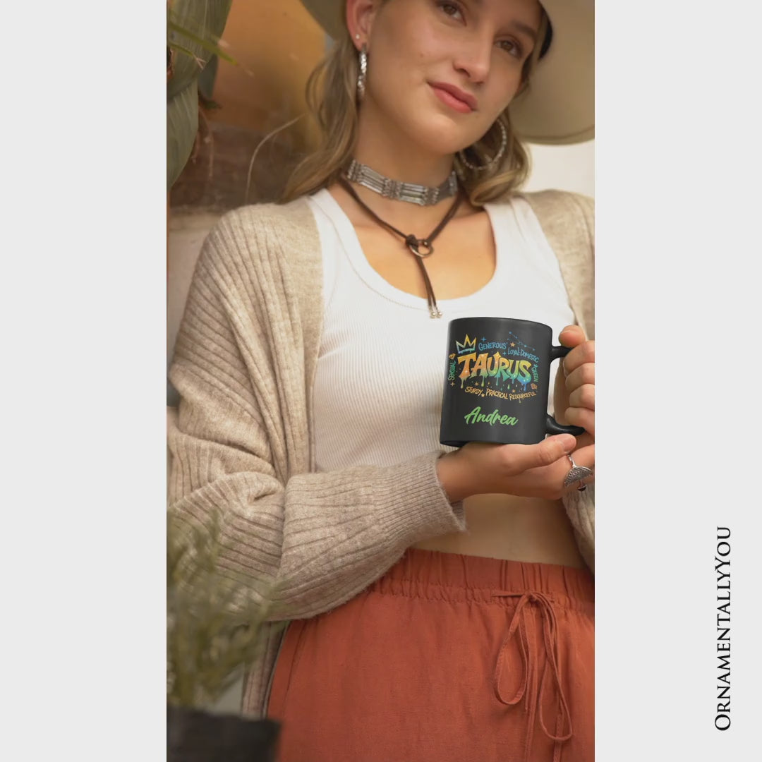 Taurus Graffiti Zodiac Personalized Mug, Street Style Astrology Horoscope Gift with Custom Name