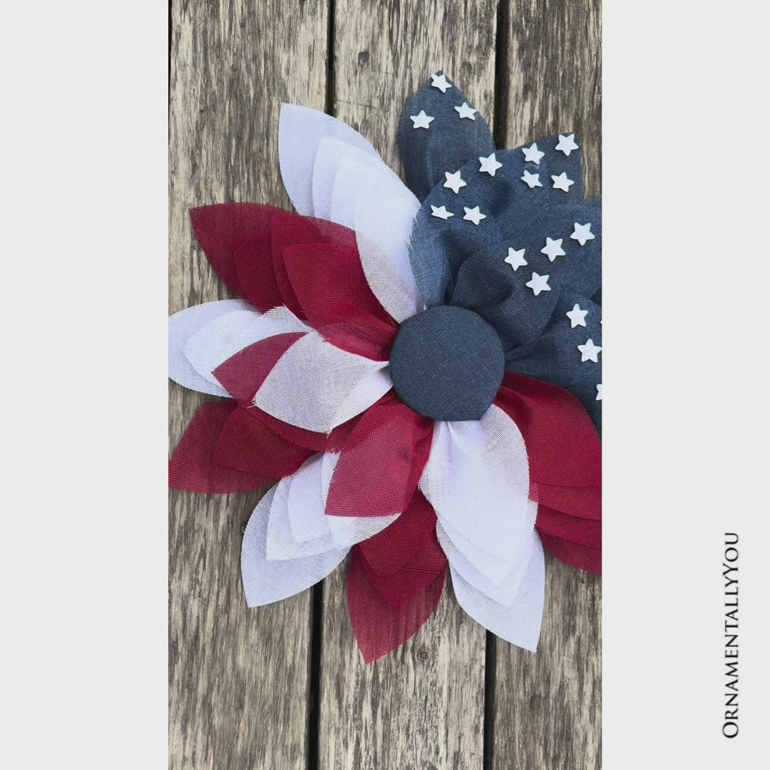 Rustic Burlap Patriotic 22" Wreath, American Flag Style 4th of July Front Door Home Decor