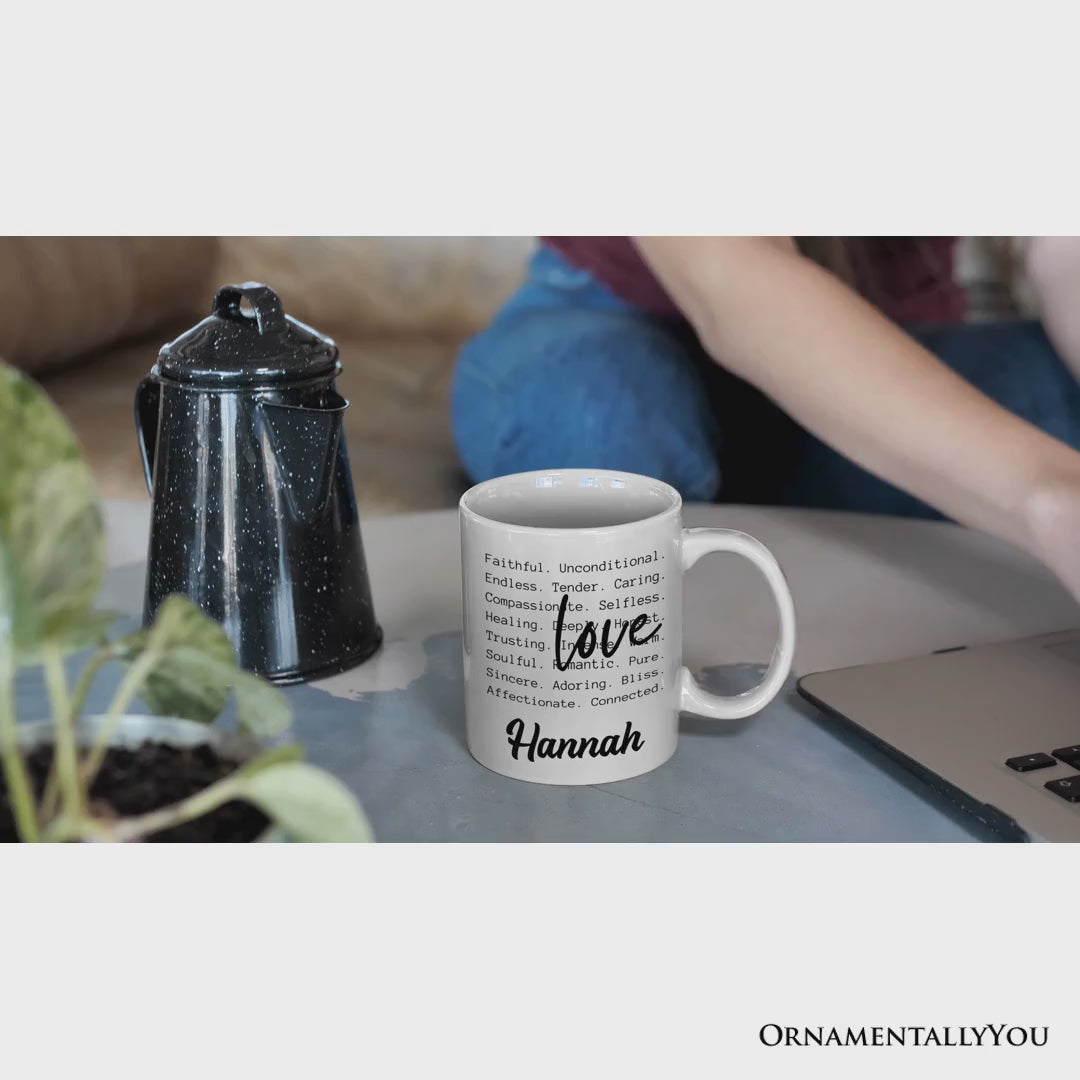 Love Definition Words Personalized Mug, Minimalist Valentine Inspirational Love Gift with Custom Name
