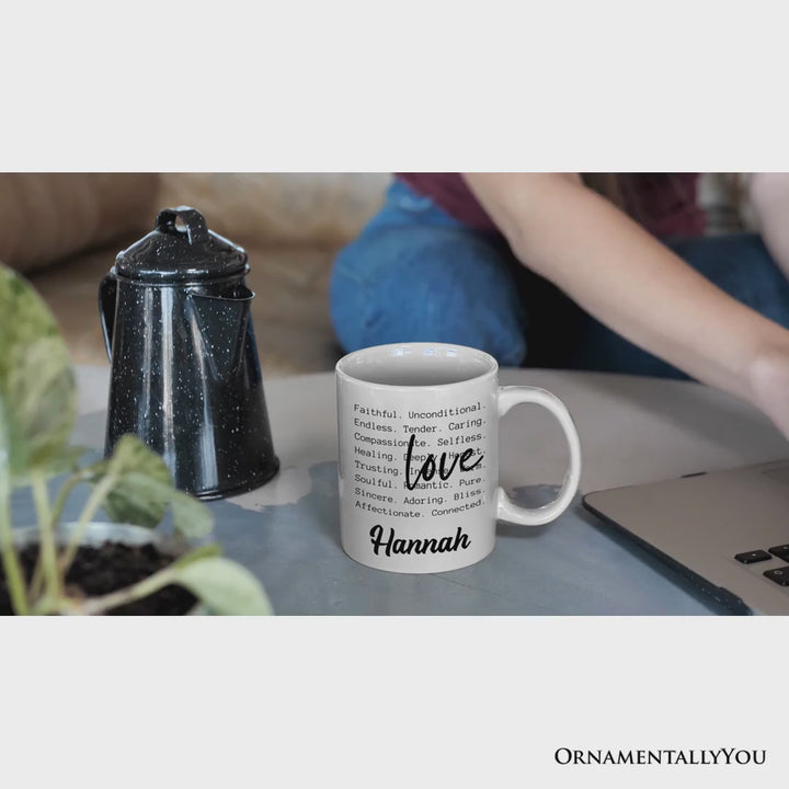 Love Definition Words Personalized Mug, Minimalist Valentine Inspirational Love Gift with Custom Name