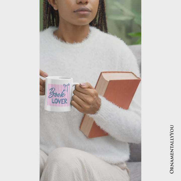 Book Lover Striped Reader Mug, Coquette Bookworm Gift