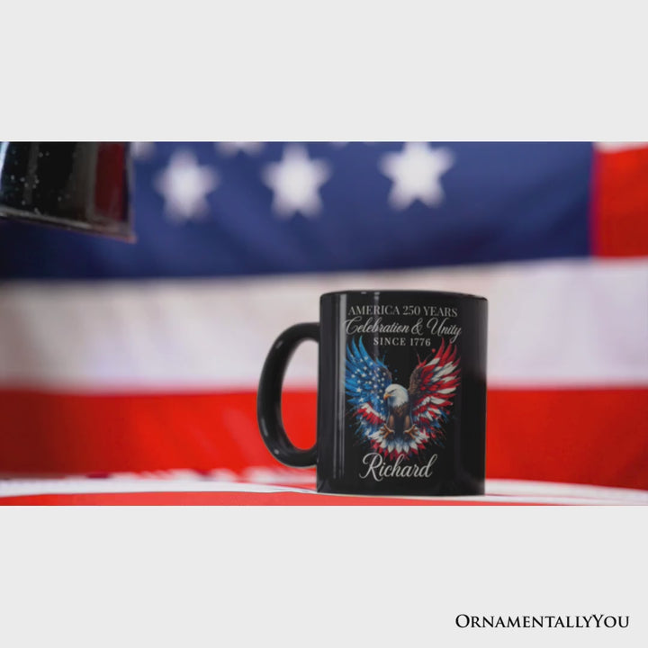 Bald Eagle American Flag Personalized Mug, Patriotic Freedom Gift with Custom Name