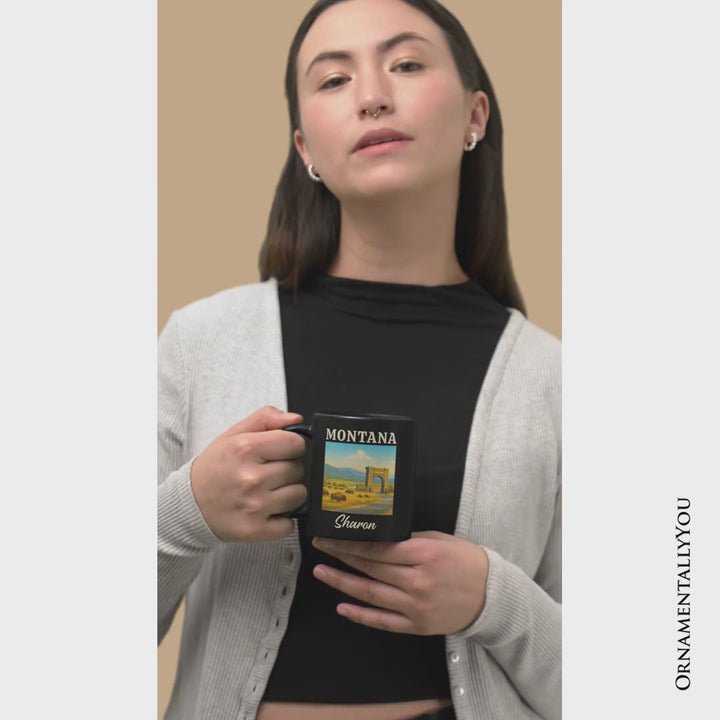 Rustic Montana State Wildlife and Landmark Personalized Mug, Yellowstone Entrance Tee and Western Prairie Souvenir with Custom Name