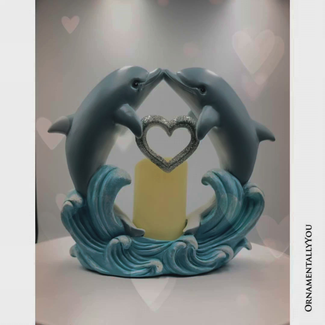 Tides of Affection Dolphin Figurine and Tealight Candle, 7" Romantic Tabletop Valentine or Anniversary Gift