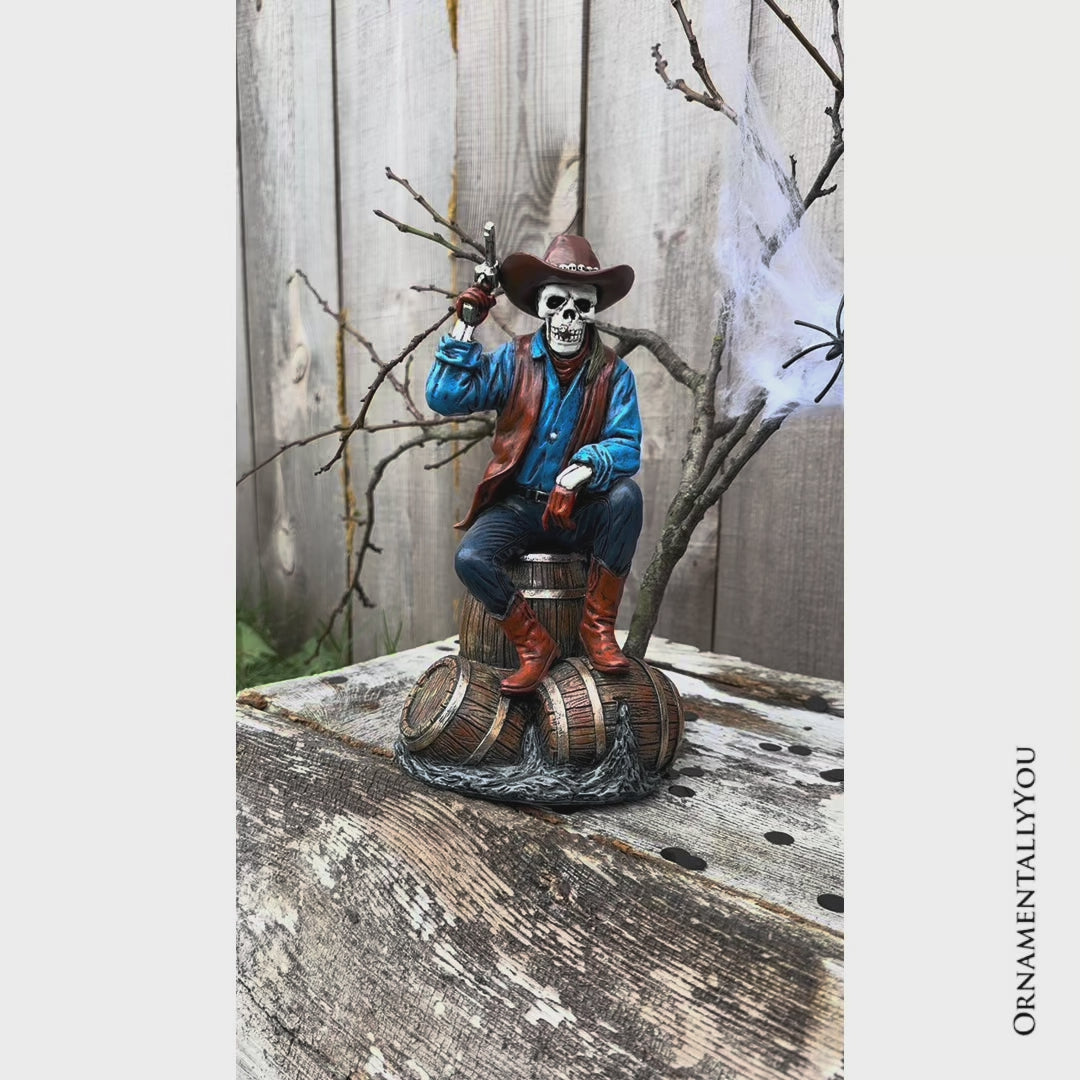Western Skeleton Gunslinger Statue Figurine, 10" Gothic Cowboy Wild West Home Decor