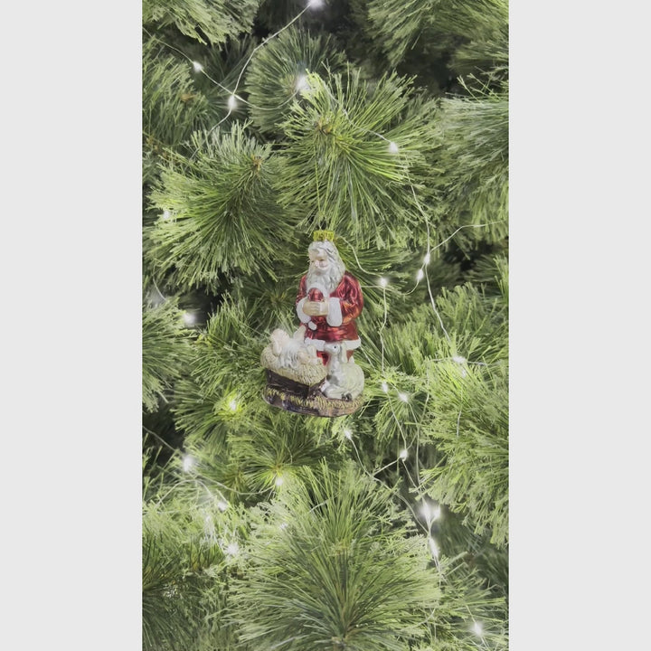 (Pre-Order) Innocent Santa and Baby Jesus Handblown Glass Christmas Ornament, Nativity Christian Holiday Decor