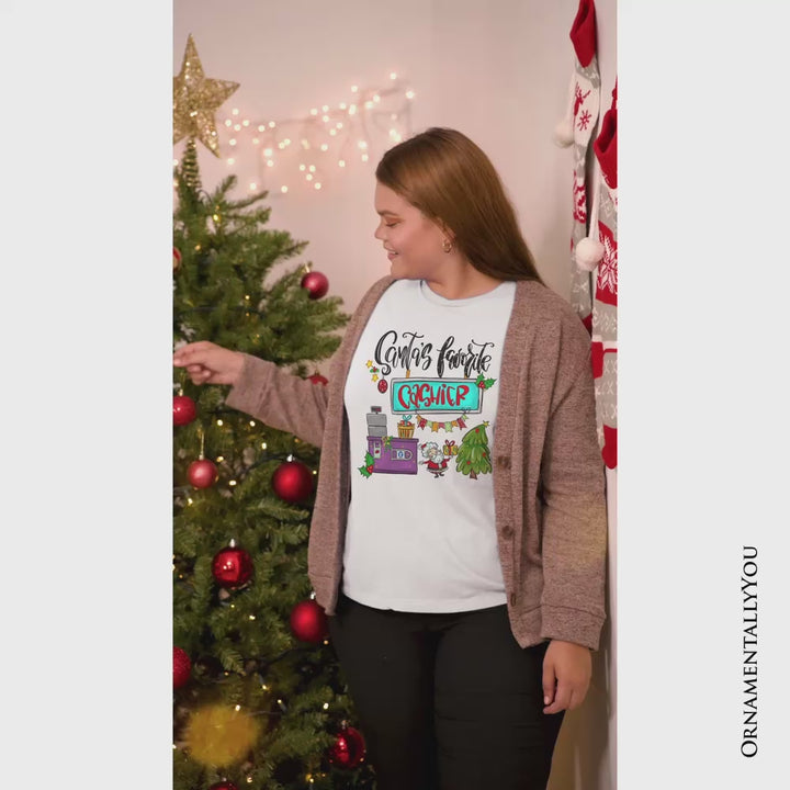 Santa's Favorite Cashier T-Shirt, Merry Christmas Checkout Tee