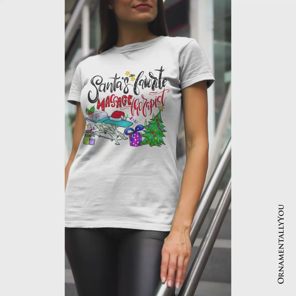 Santa’s Favorite Massage Therapist T-Shirt, Festive Holiday Tee