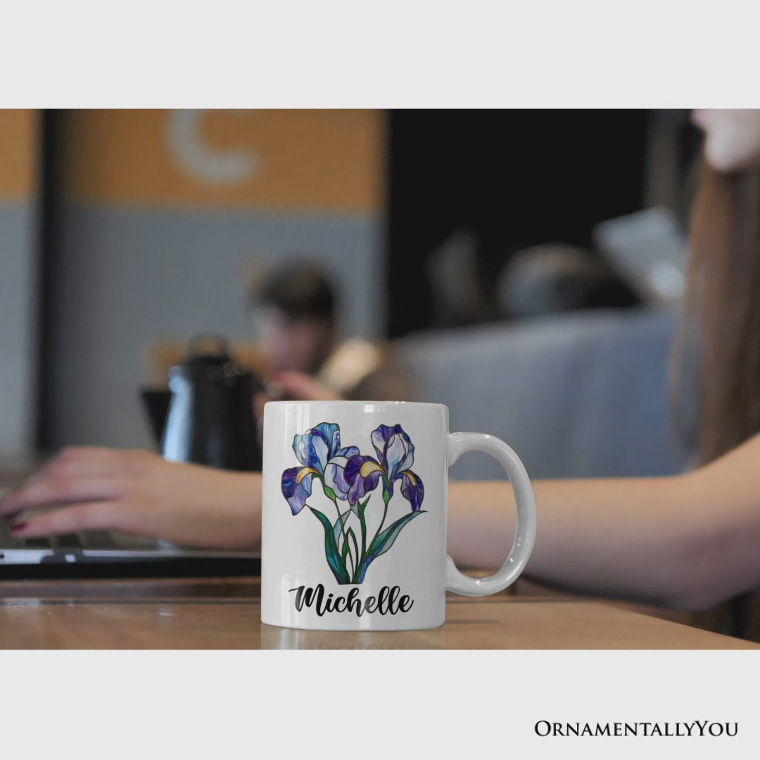 Iris Stained Glass Personalized Mug, Beauty With Wisdom Custom Name Gift