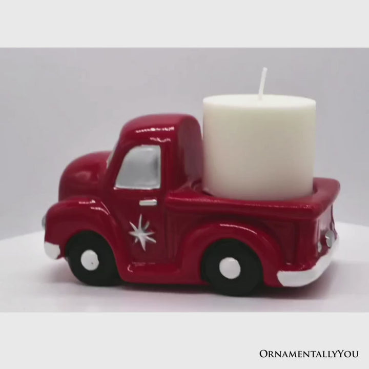 Red Truck with Santa Christmas Candle, Ceramic and Scented with an Invigorating Lemon Basil Fragrance