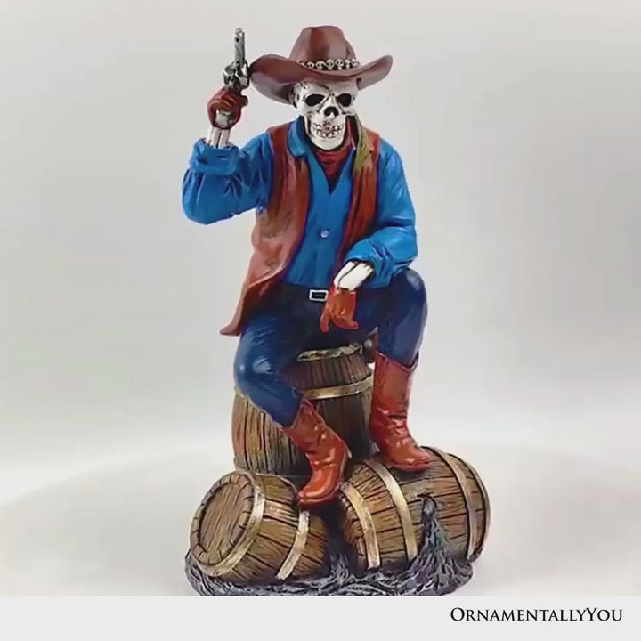 Western Skeleton Gunslinger Statue Figurine, 10" Gothic Cowboy Wild West Home Decor