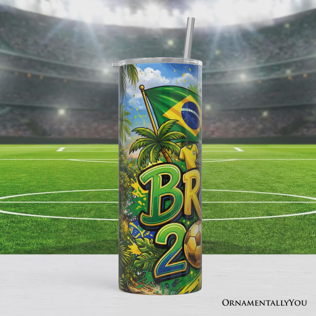 Brazil 2026 Soccer Cup Global Championship 20oz Tumbler With Lid and Stainless Steel Straw, Fans Football Gift Cup