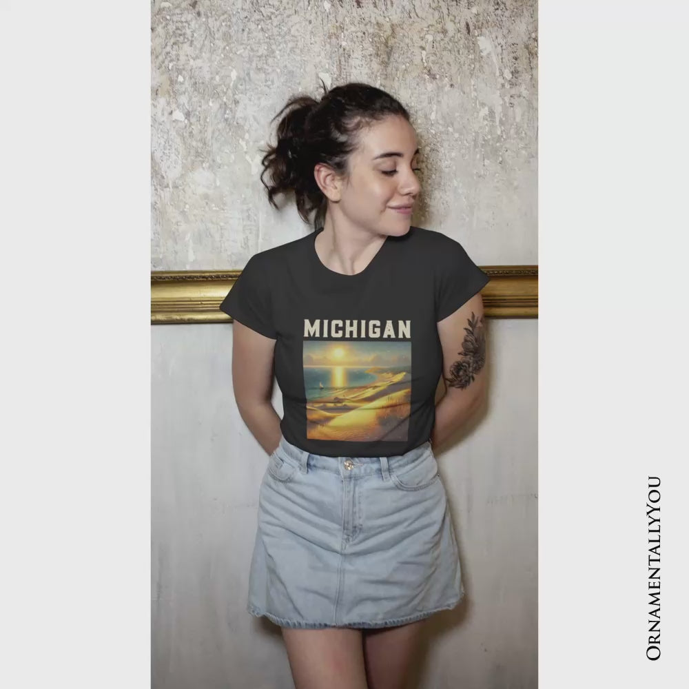 Scenic Michigan State Sleeping Bear Dunes T-Shirt, Great Lakes Sunset Tee and Coastal Souvenir