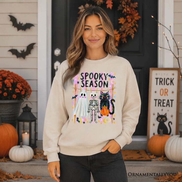 Spooky Season Ghost Skeleton Cat Sweatshirt, Colorful Halloween Costume Sweater
